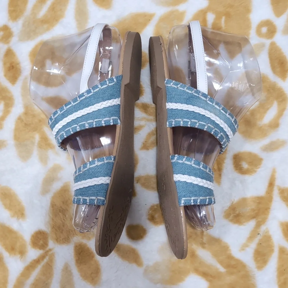 Dolce Vita Girls Blue White Braided Sandals Denim Look Flat Sandals Size 4